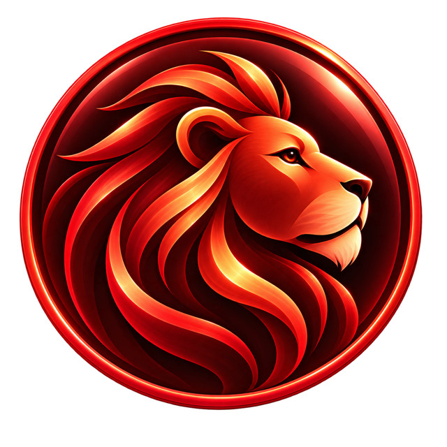 Emblema rojo de un león